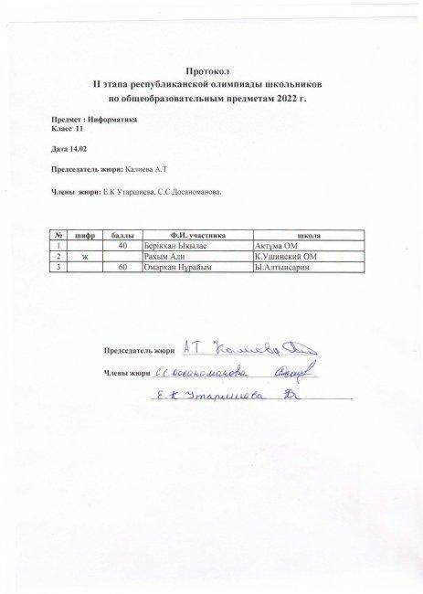 Протокол 11 класс информатика