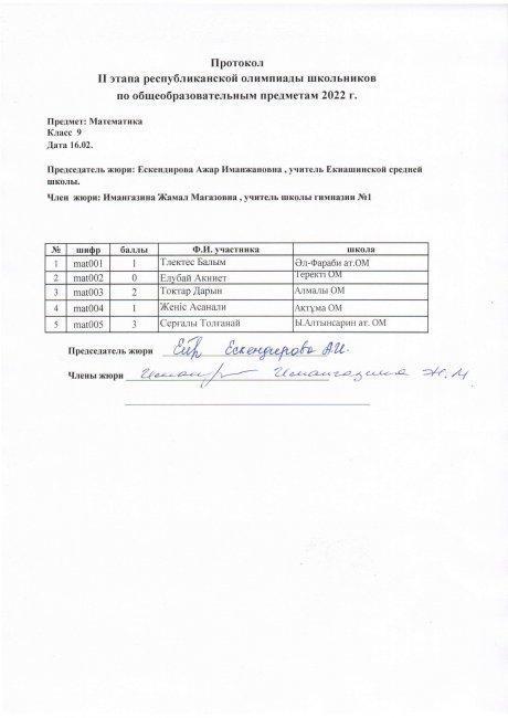 Протокол 9 класс математика
