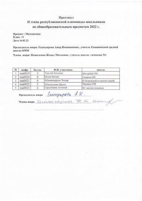 Протокол 11 класс математика