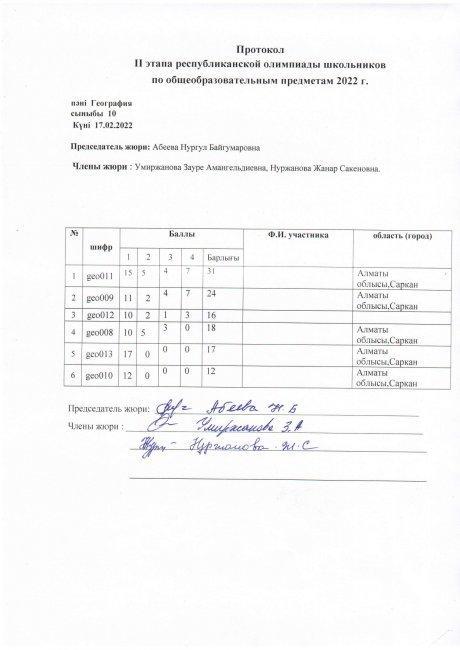 Протокол 10 класс география
