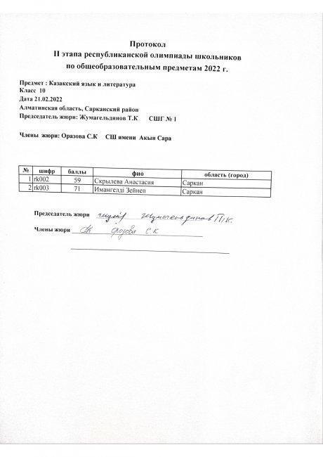 Протокол 10 класс казак тілі
