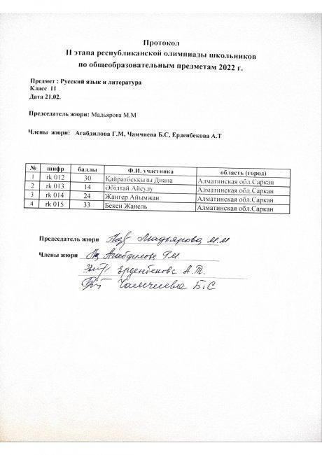 протокол 11 сынып орыс тілі қазақ сыныбында